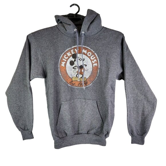 Disney Other - Disney Mickey Mouse Gray Fleece Hoodie Long Sleeve Drawstring Cotton Blend S